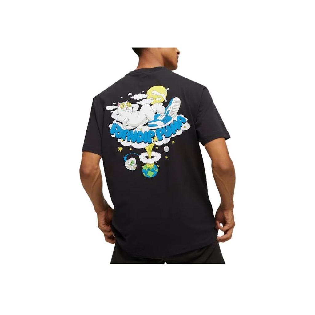Puma X Ripndip Collection SS23 Loose Round Neck Cat Graphic Print Logo T-Shirt Men Tops Black 622196-01