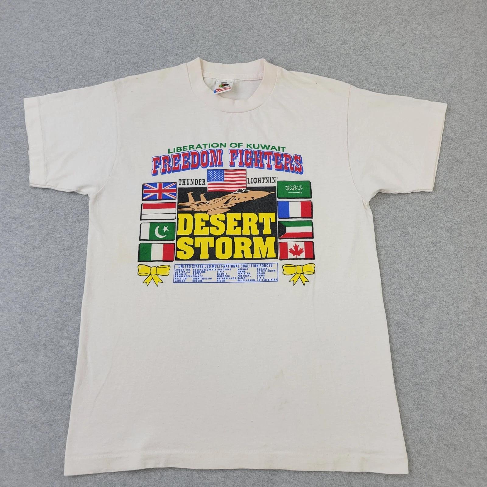 

Freedom Fighters Desert Storm Shirt Mens Large VTG 90s Kuwait Lighnin Graphic 4XL