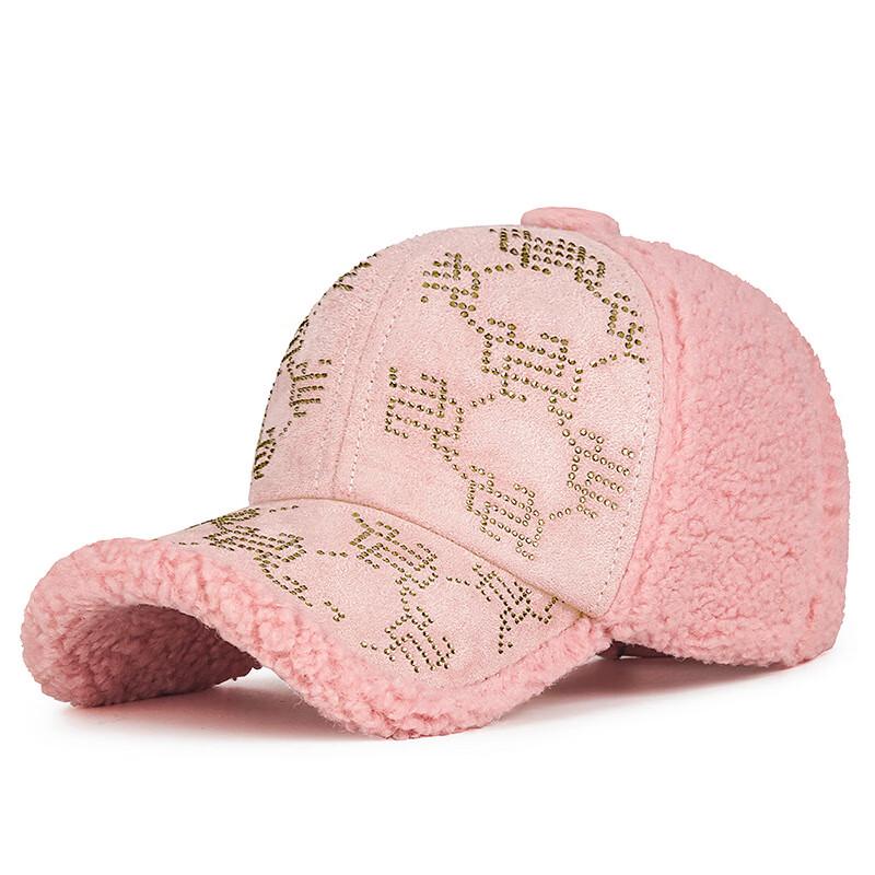 ZHENYUEQI Winter Rhinestone Lamb Fleece Baseball Cap Adjustable