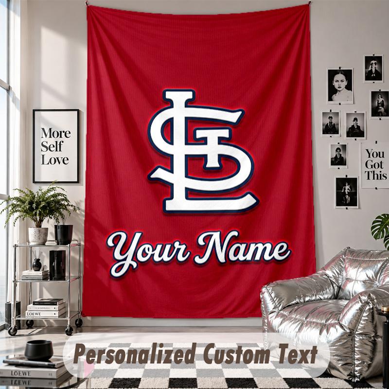 Wall Hanging Tapestry With Custom Name & Text, St. Louis Cardinals Decorative Tapestry For Bedroom