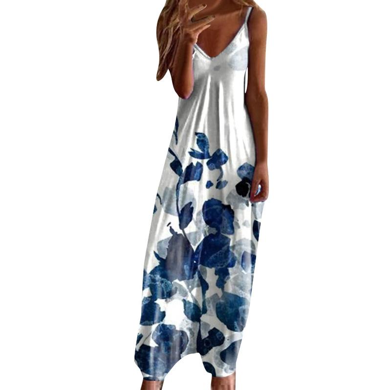 Women's Plus Size V-Neck Spaghetti Strap Long Dress - European & American Style