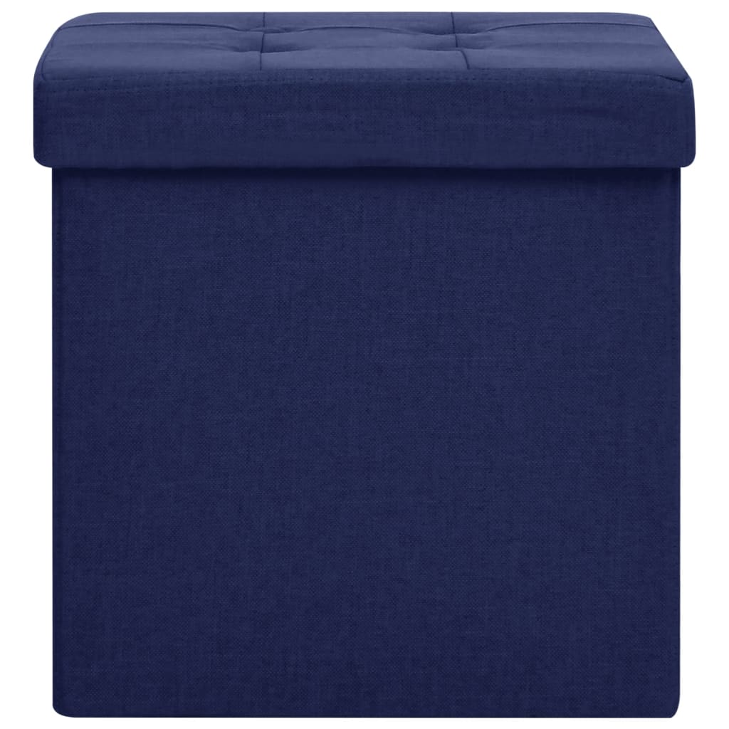 2 Piece Storage Ottoman in Blue with Linen Look Fabric