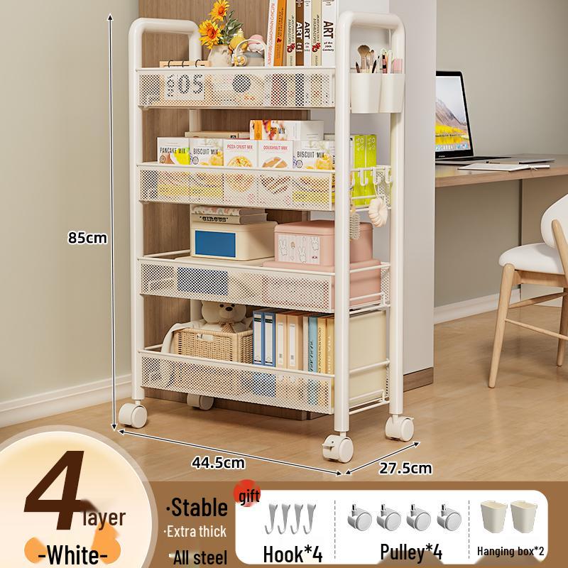 

Компактний пересувний візок для зберігання під столом на колесах - Багатоярусна полиця для гуртожитків або спалень