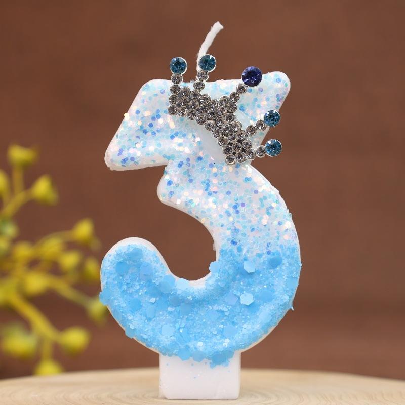 New Charming Blue Crown Creative Digital Candle Celebration Candle Cake Decoration Birthday Candle