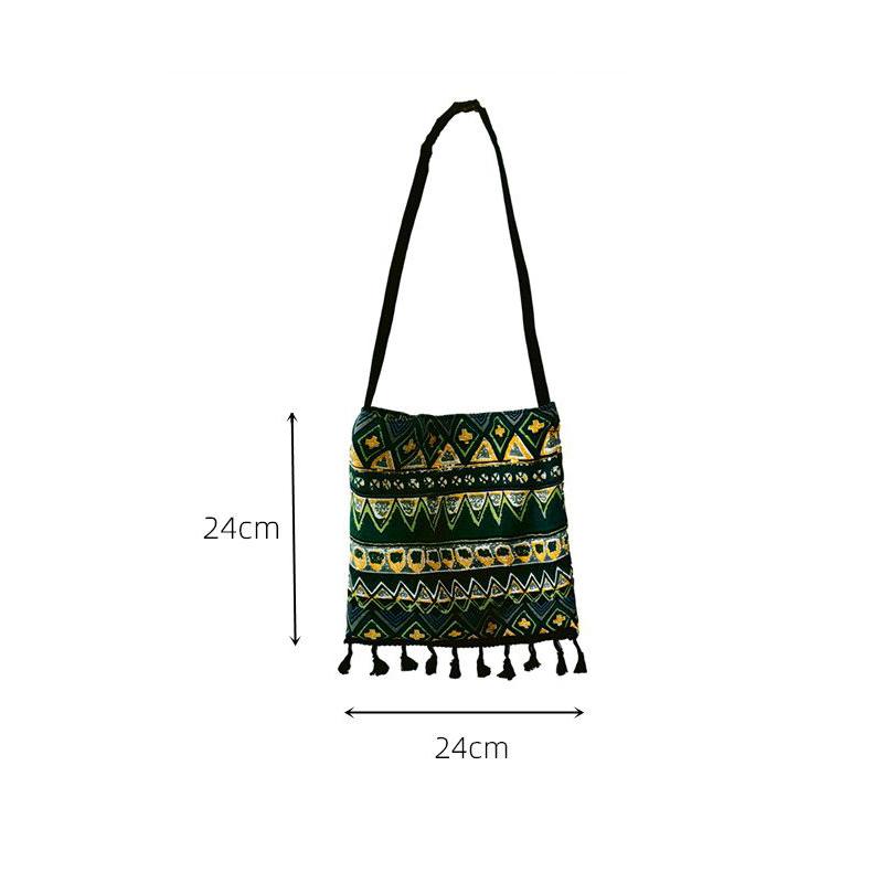 WTEMPO Ethnic Style Casual Versatile Single Shoulder Bags Women's Commuting Printed Handbags Large Capacity Canvas Bags
