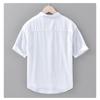 Solid Color Stand Collar Short Sleeve Shirts for Men Daily Summer Tops Casual Soft and Comfortable Cotton Linen Shirt Simple Style Men Clothing