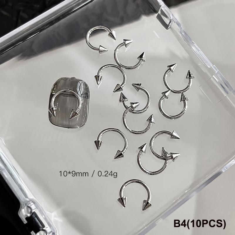 10 PCS Mixed Alloy Retro Circle Nails Art Charms 3D Punk Style Black Silver Nail Parts Nail Decoration Manicure Accessoires