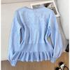 Autumn Winter Women's Knit Pullover with Waist Tie and Flounce Design Casual Sweet Sweater