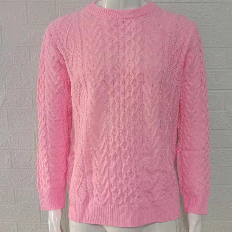 

Men s Light Blue Cable Knit Sweater with Crew Neck, Diamond and Braided Pattern, Casual Pullover M розовый