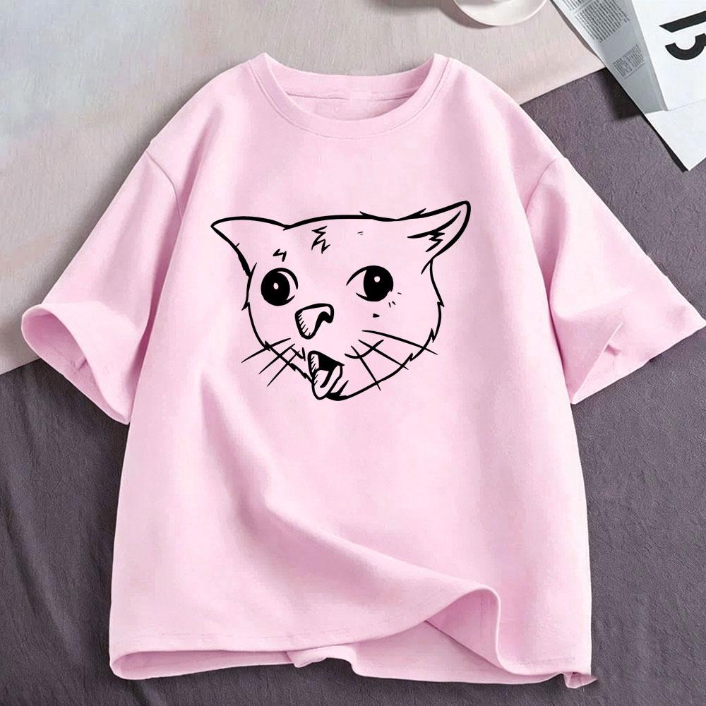 Coughing Cat Funny Meme Graphic T Shirts Unisexs Unisex Clothing Fashion Cotton Casual Oversized Short Sleeve Tshirts Streetwear