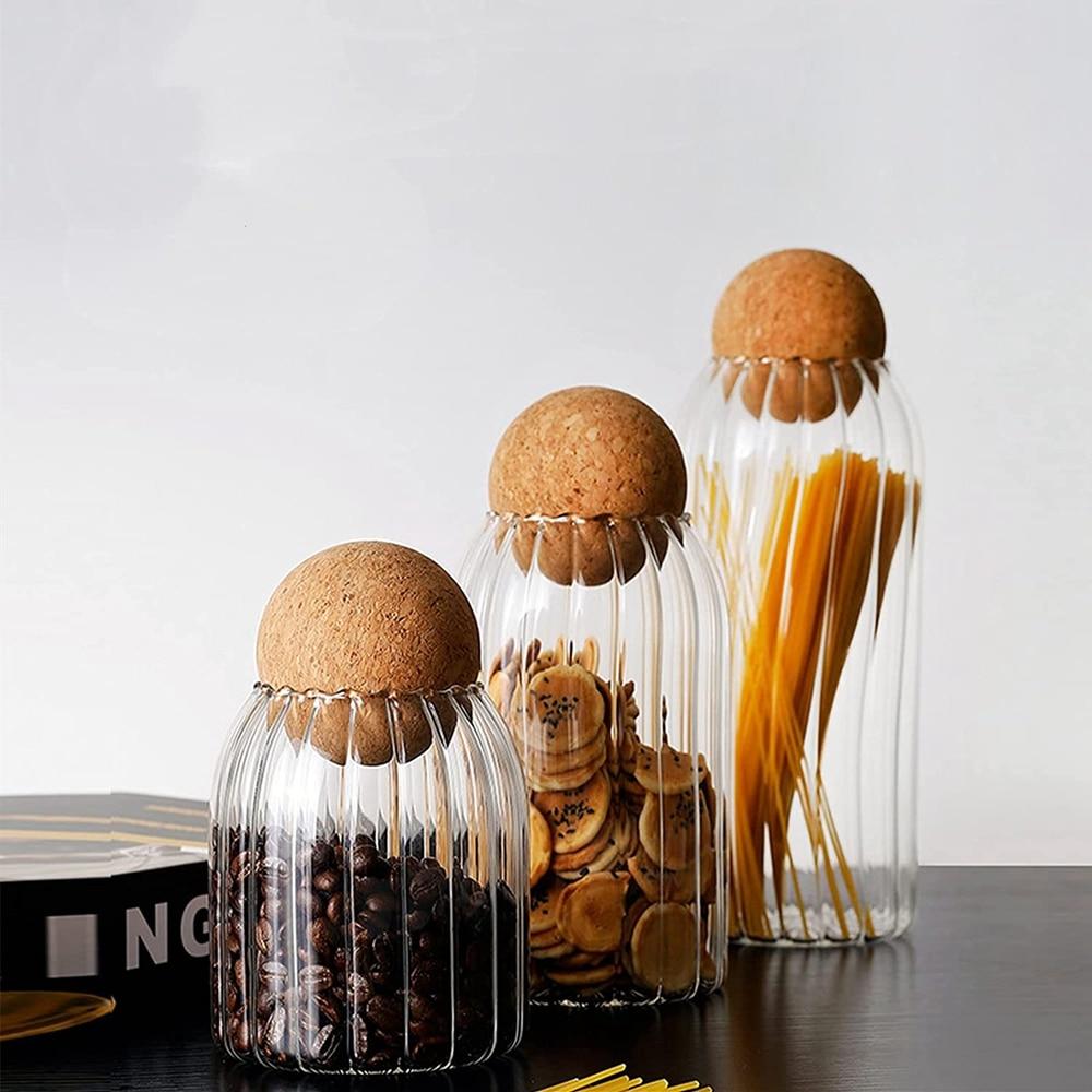 Buy Glass Jars 3pcs with Ball Cork Lid Clear Pantry Storage Container ...