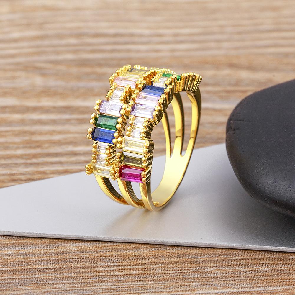 

Nidin New Fashion Rainbow Geometric Exquisite Crystal AAA Zircon Ring Women Temperament Declaration Wedding Party Charm Jewelry 9