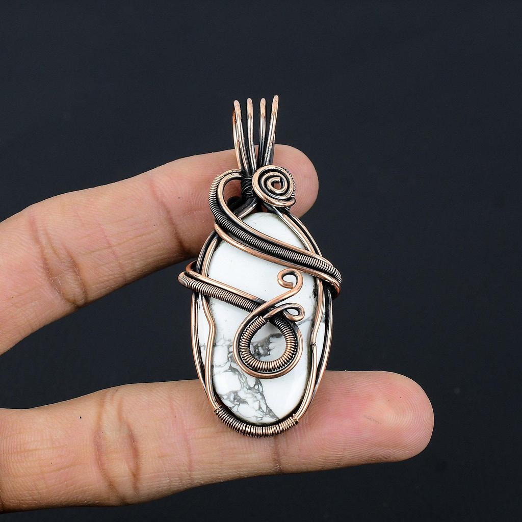 Howlite Pendant, 999 Copper Wire Wrapped Pendant Jewelry. Gift For Women Handmade Pendant Gemstone Jewelry