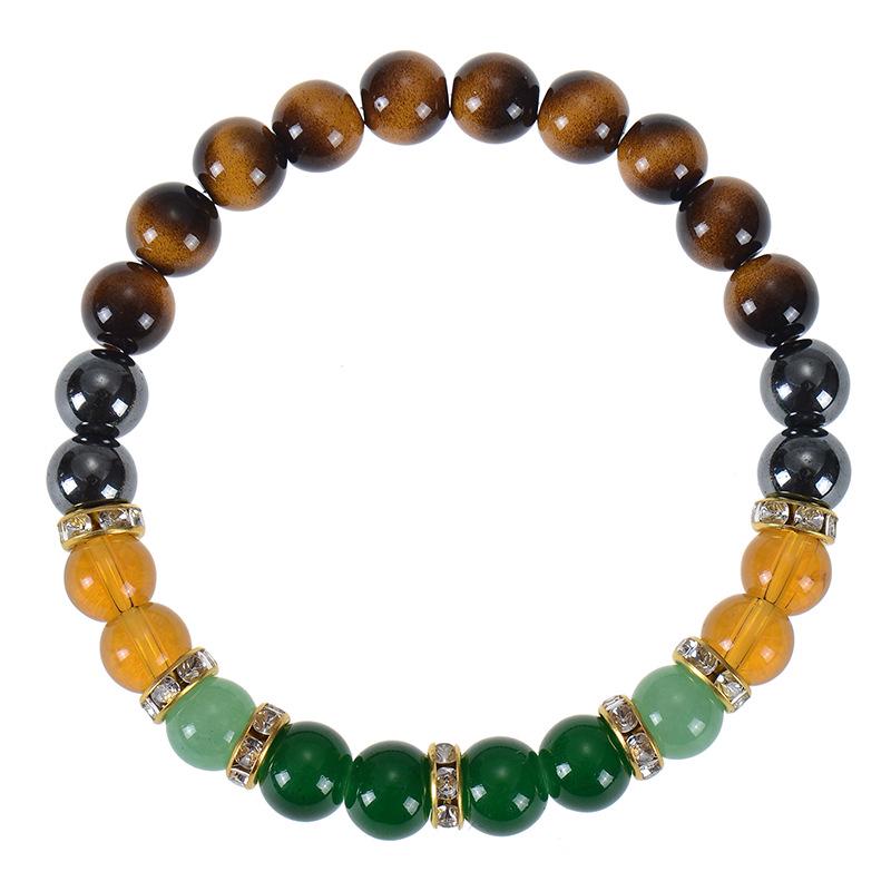 2025 Tiger Eye & Green Crystal Elastic Cord Wealth Bracelet - Handmade Jewelry