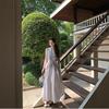French Striped V-neck Strap Suspender Dress for Women's Summer Pure Desire Temperament Unique and Beautiful Waist Hanging Neck a Word Long Dress