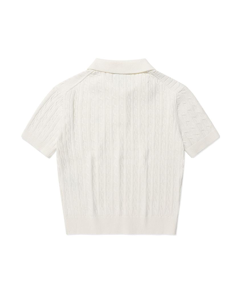 WACKY WILLY Women'S Cable Collar Short Sleeve Knit White