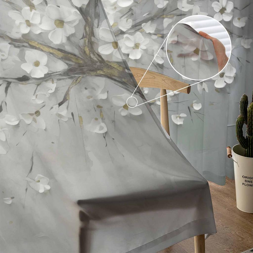 Träd Blomma Oljemålningsstil Blomma Skira Gardiner för Vardagsrum Modern Heminredning Tyllgardin Sovrum Voile Draperier