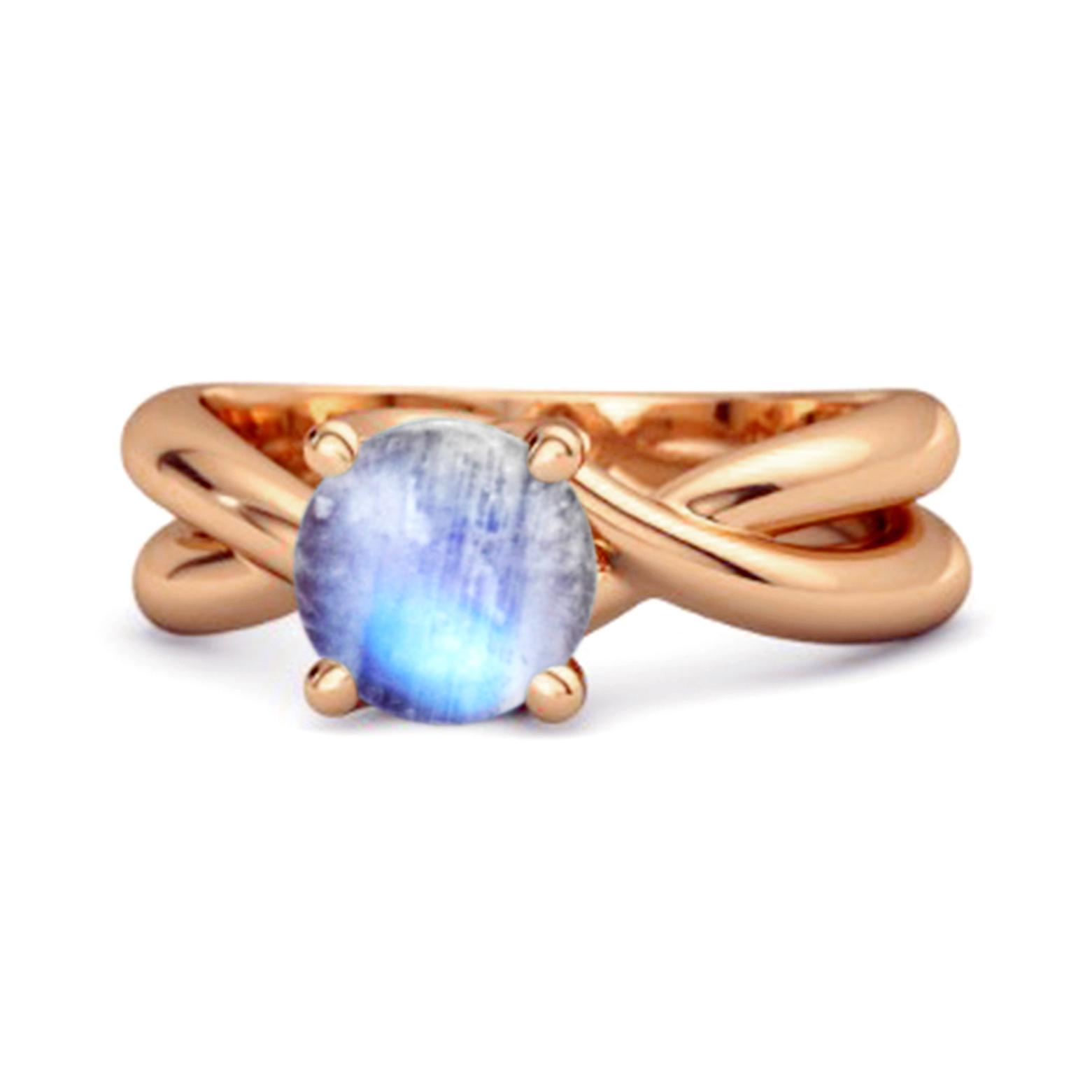 

Moonstone Crisscross Band Ring - 925 Sterling Silver Rose Gold Vermeil 11.5