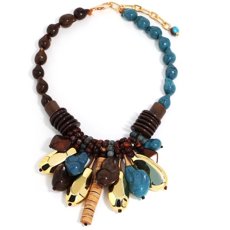 1PC European and American Luxury Style Gold Metal Multi-material Mix and Match Necklace, Retro Exaggerated Personality Collarbone Chain