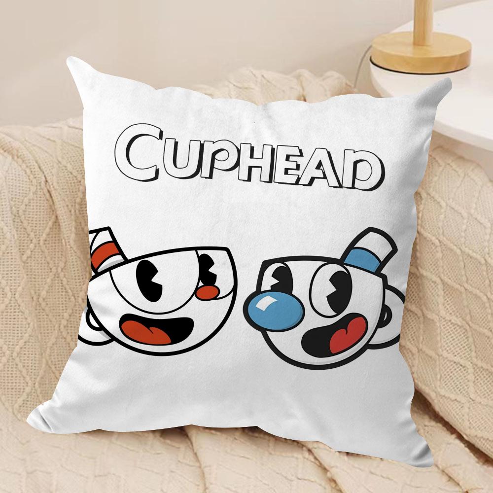 Classic Game CCuphead Cute Cushion Cover Silky Short Plush Invisible Zipper Dustproof Sofa Pillow Case For Home Decor