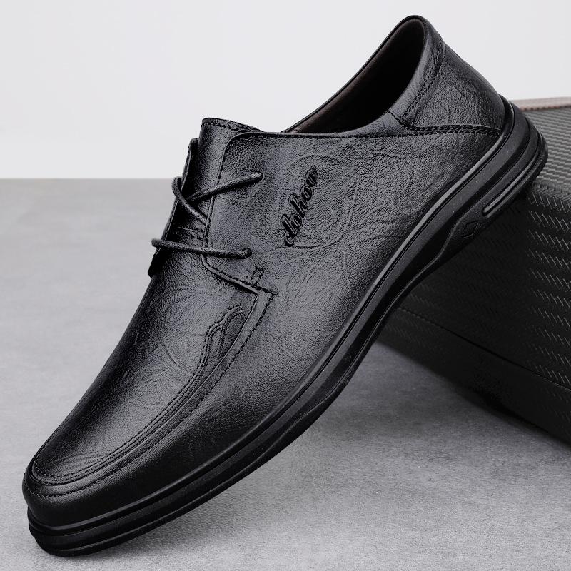 

Мужские повседневные кожаные туфли из коровьей кожи на шнуровке, мягкие и универсальные, нескользящие 39 чёрный