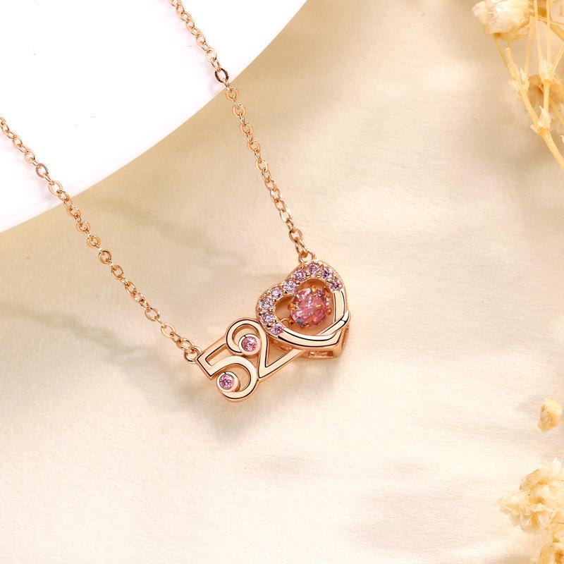 S925 Sterling Silver Heartbeat Necklace for Women with Pink Diamond - Bestselling Simple, Versatile Fashion