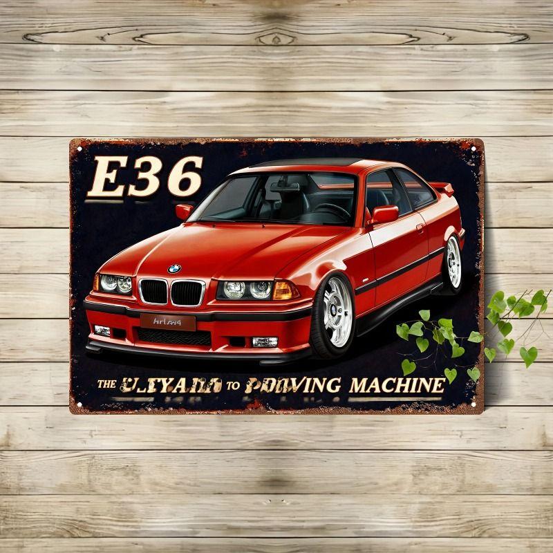 Racing Car Retro Style Metal Decorative Painting for Garage Room Decor