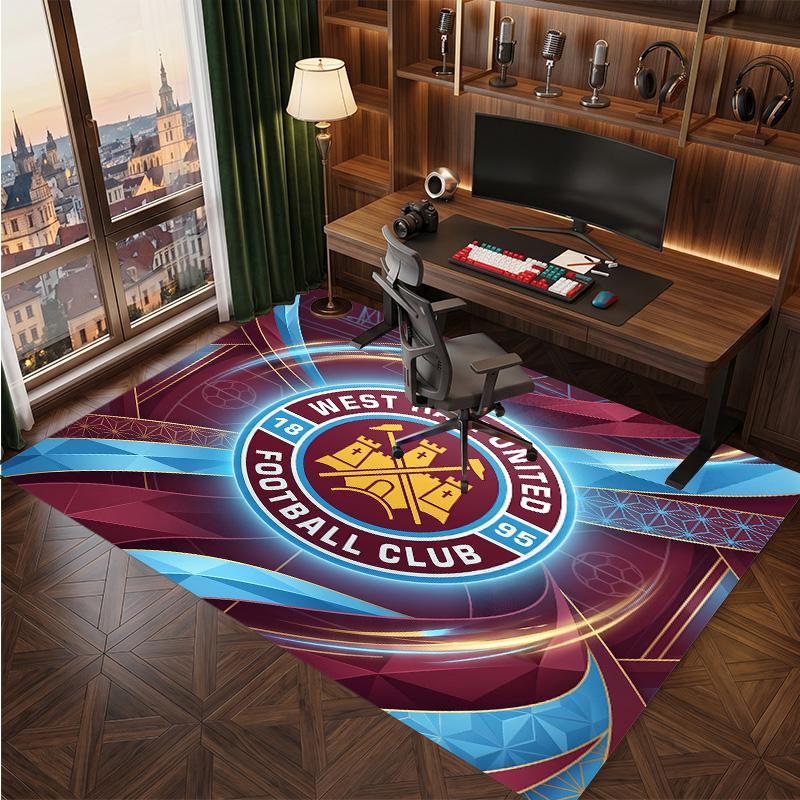West Ham United Football Print Crystal Velvet Rug, Comfortable Water Absorbent Non Slip Indoor Floor Carpet