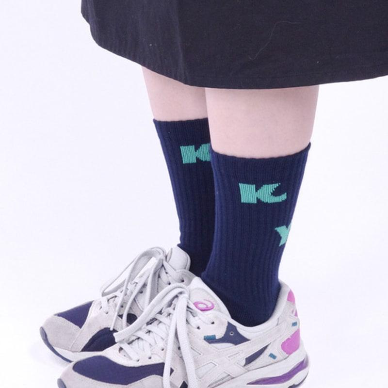 

HANKY ALPHABET CREW SOCKS [Navy-Green] NAVY-GREEN