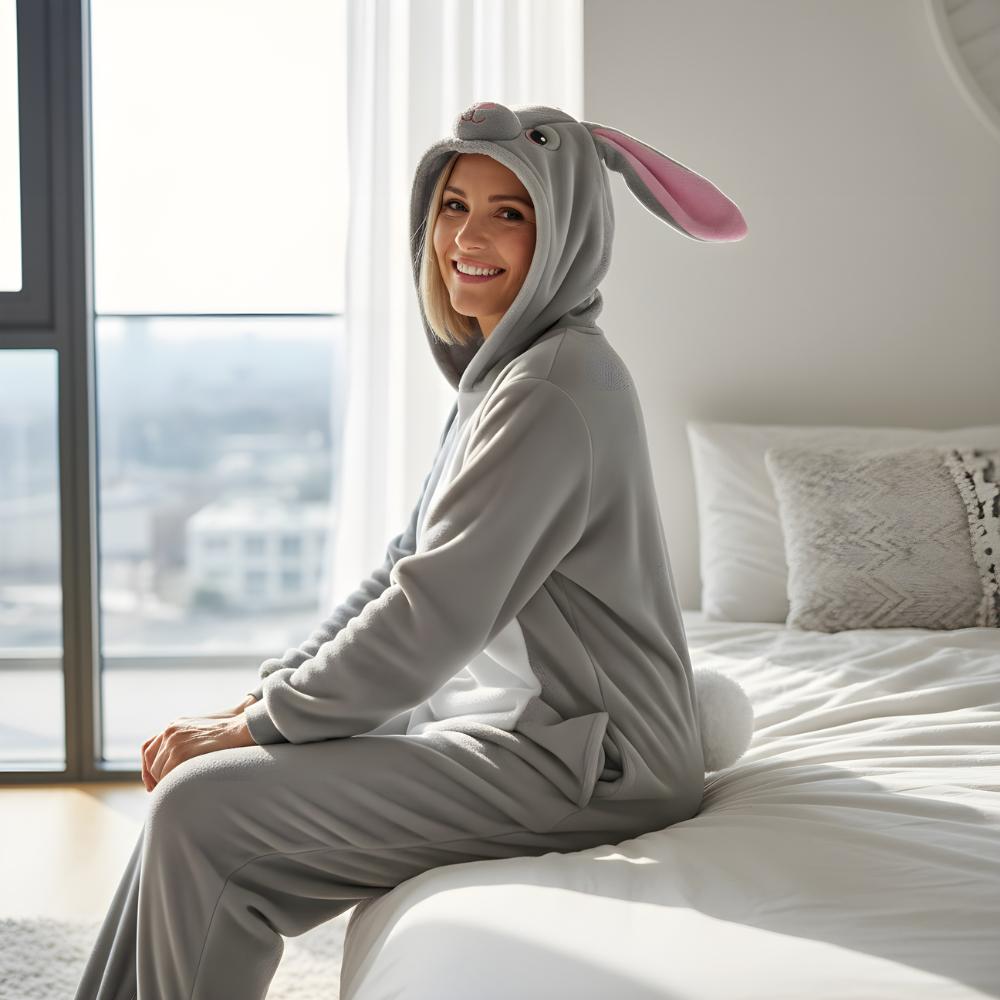 Pajama Onesie Kigurumi Costume Outfit Grey Rabbit L: 165 - 175Cm
