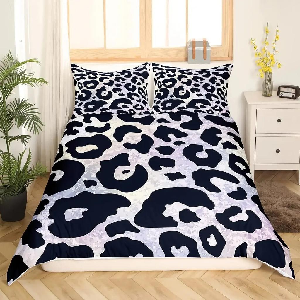 Leopardenmuster Bettbezug Rosa Pastell Gepard Bettbezug Tierdruck Bettwäsche Set Regenbogen Galaxie Tagesdecke King Size