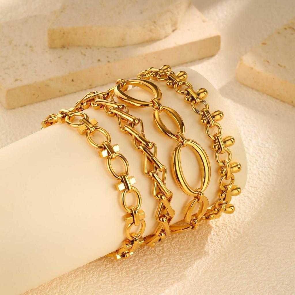316L Stainless Steel Chunky Chain Bracelet for Women, 18k Gold Plated Waterproof Stackable Jewelry
