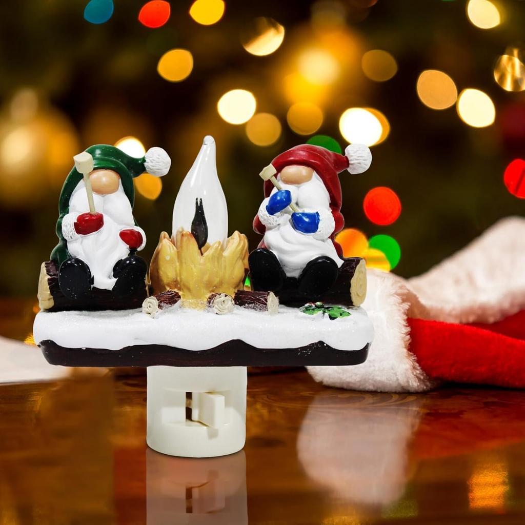 2024 Santa Campfire Flickering Nightlight: 3D Stereo Christmas Eve Lights flameless Candles with fire Marshmallows Designed for Festive ambience