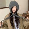 Chapéu Feminino Outono Inverno Gorro Quente Japonês Malha Chapéu Boné de Pelo À Prova de Vento Grosso Proteção de Orelhas Gravata Pulôver Gorro Bonnet