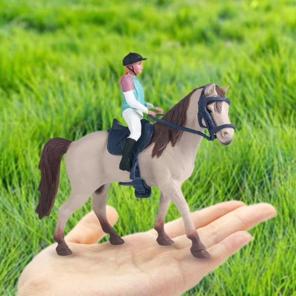 Simulation Rider and Horse Figurine Equestrian Rider Farm Animal Model Desktop Ornaments