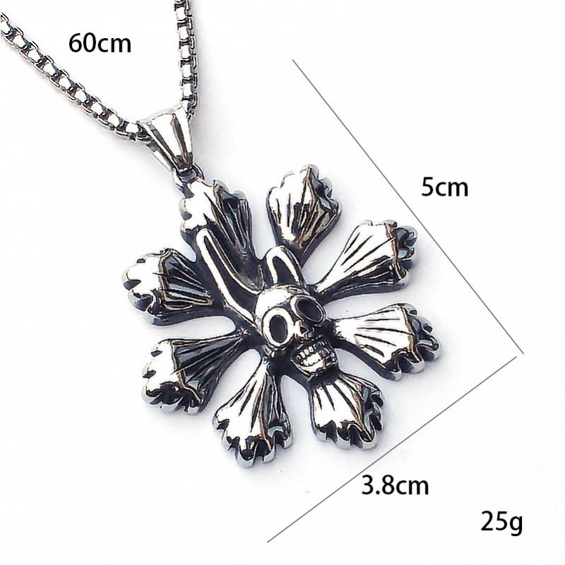 European and American Jewelry Titanium Steel Pendant Retro Trendy Men's Flower Skull Necklace