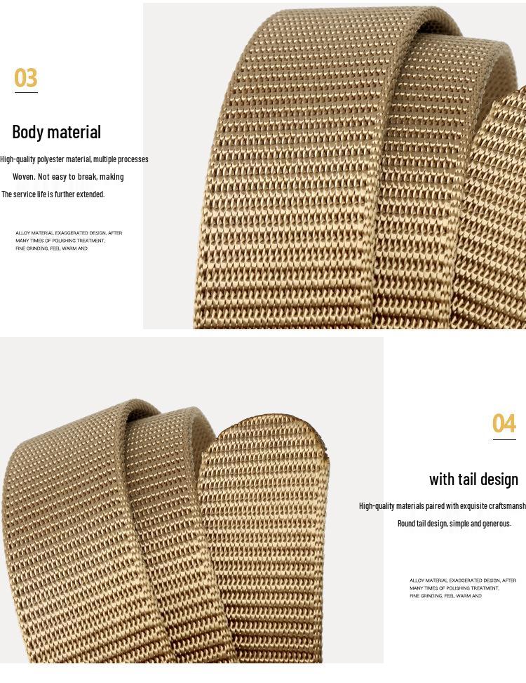 Men's Nylon Outdoor Sports Belt with Bronze and Automatic Alloy Buckles