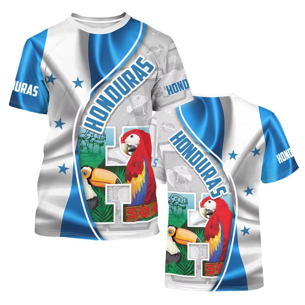 Maglietta Bandiera Honduras Edizione Familiare Bambini Adulti Maglietta Stampata 3D Pappagallo Manica Corta Maglietta Casual per Sport all'Aperto