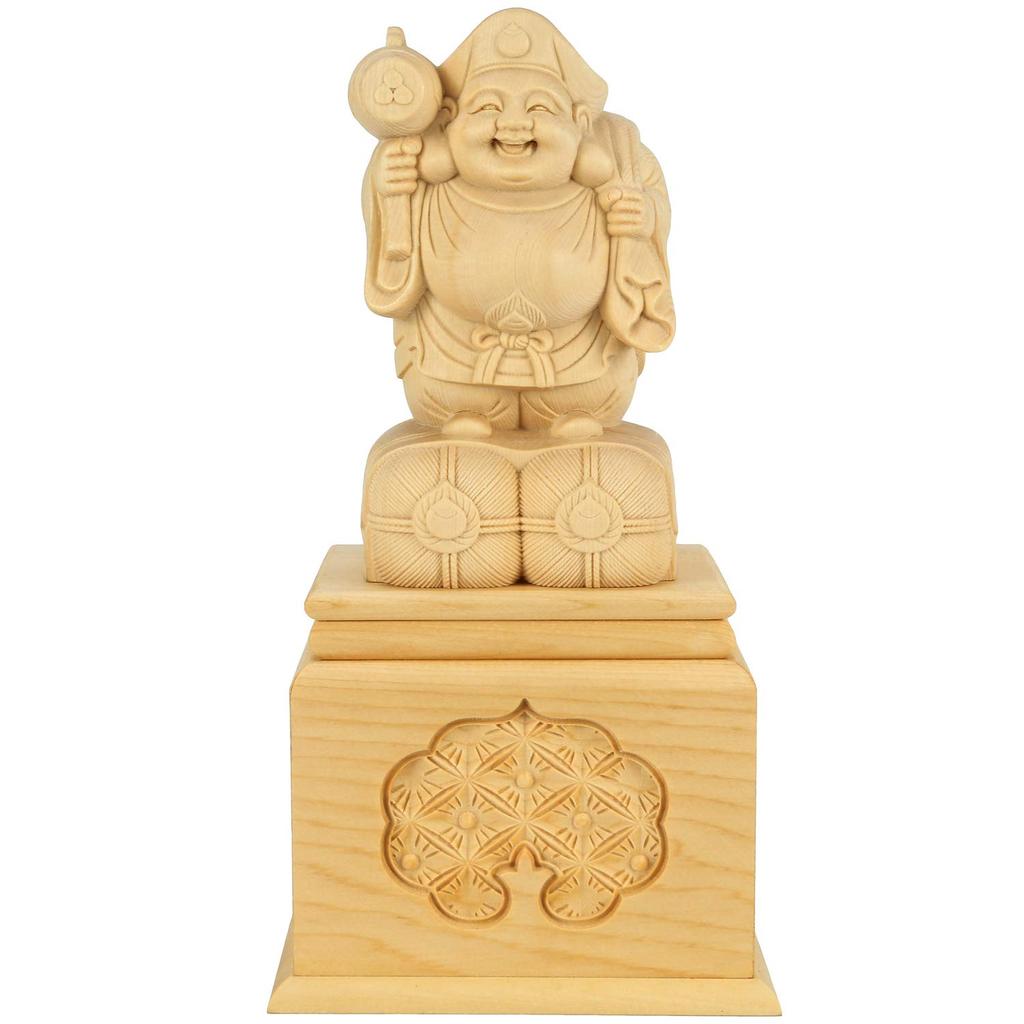 Daikokuten Piggy Natural Boxwood Wood Seven Lucky Handmade Wooden God Business Prayer for Safe Prayer for Good Prayer for Good God of and Buddhist