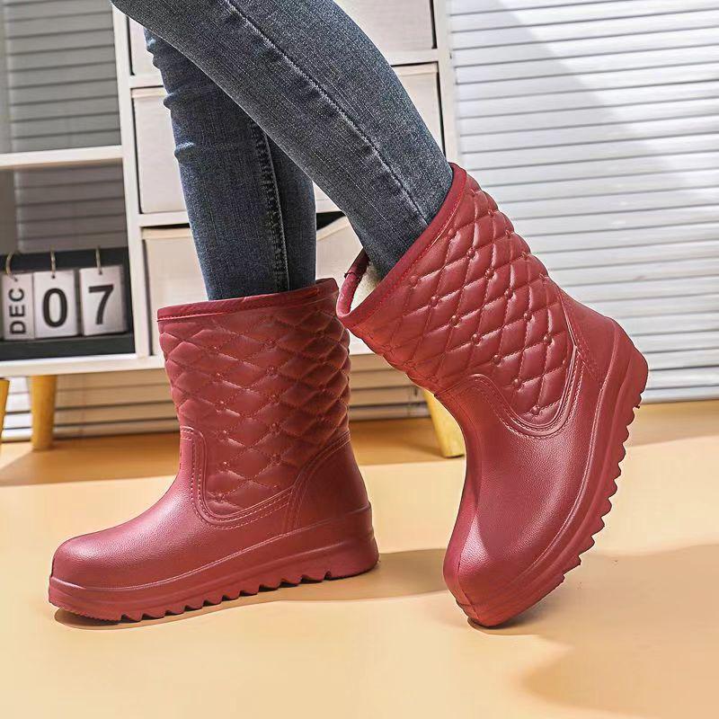 Winter Women's Fleece-Lined Cotton Mid-Calf Waterproof Snow Boots - Non-Slip, Cold-Proof and Warm EVA Rubber