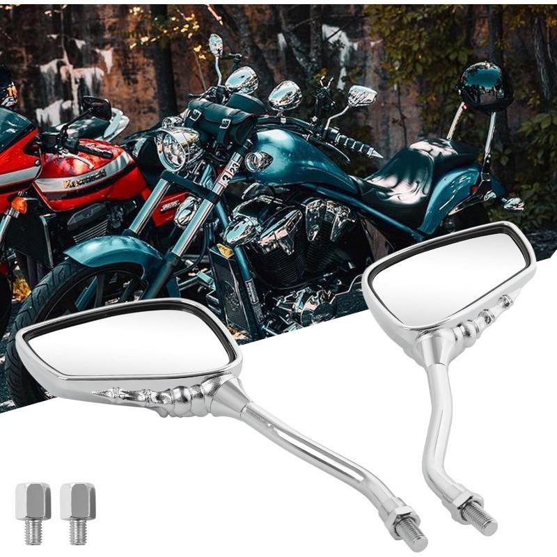 Chrome 8mm/10mm Motorcycle Skull Skeleton Rearview Side Mirrors Compatible with Honda Yamaha Kawasaki Suzuki Aprilia