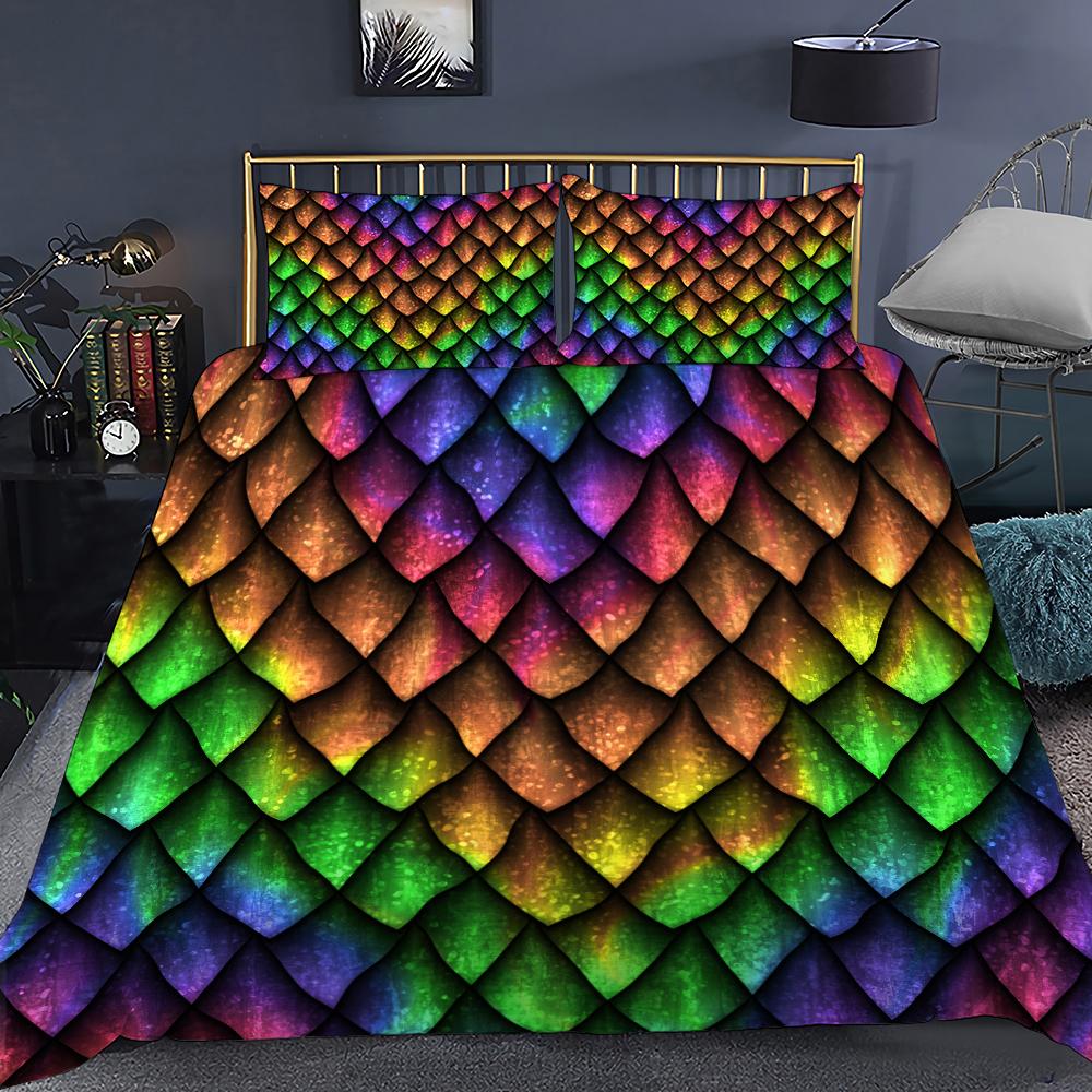 Dragon Scale Bedding Duvet Cover Set King Queen Size Wild Animal Skin Bedding Set Glitter Psychedelic Animal Comforter Cover