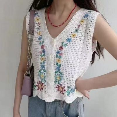 Bloemenborduursel Damesvest Hol Gehaakt Mouwloos Dames Gebreide Trui Stacking Vrouw Herfst Trendy Casual Tops