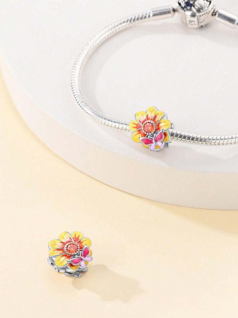 Charms Plata Colorful Flowers Beads Charm Copper Plated Fit Charms Copperoriginal Bracelet For Jewelry Making Diy Charm