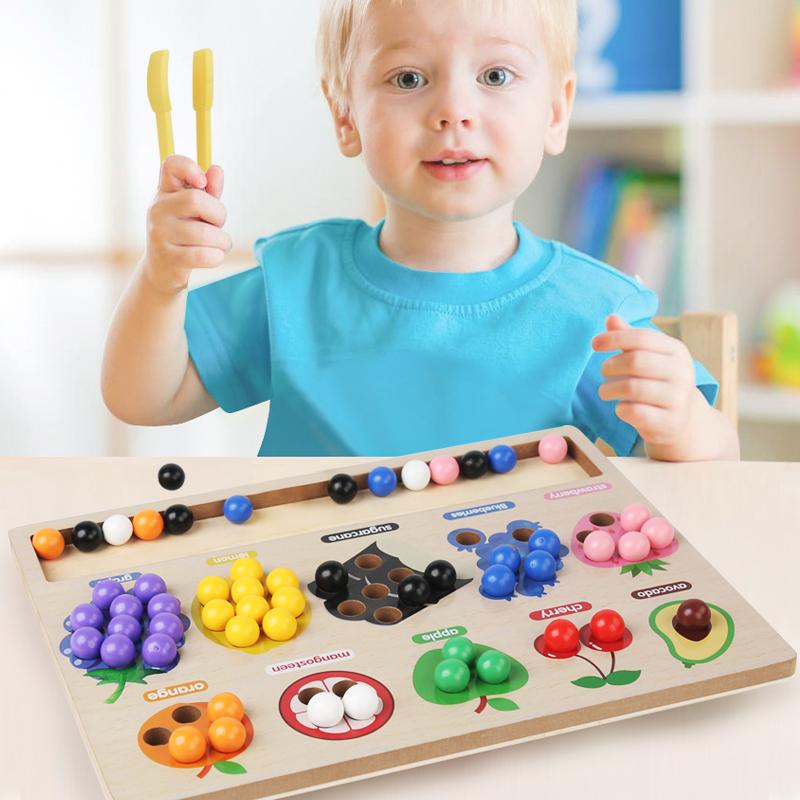 Montessori Matching&Sorting Game Wooden Fruit Clip Beads Color Shape Sensory Sorter for Kids Fine Motor Skills Early Education