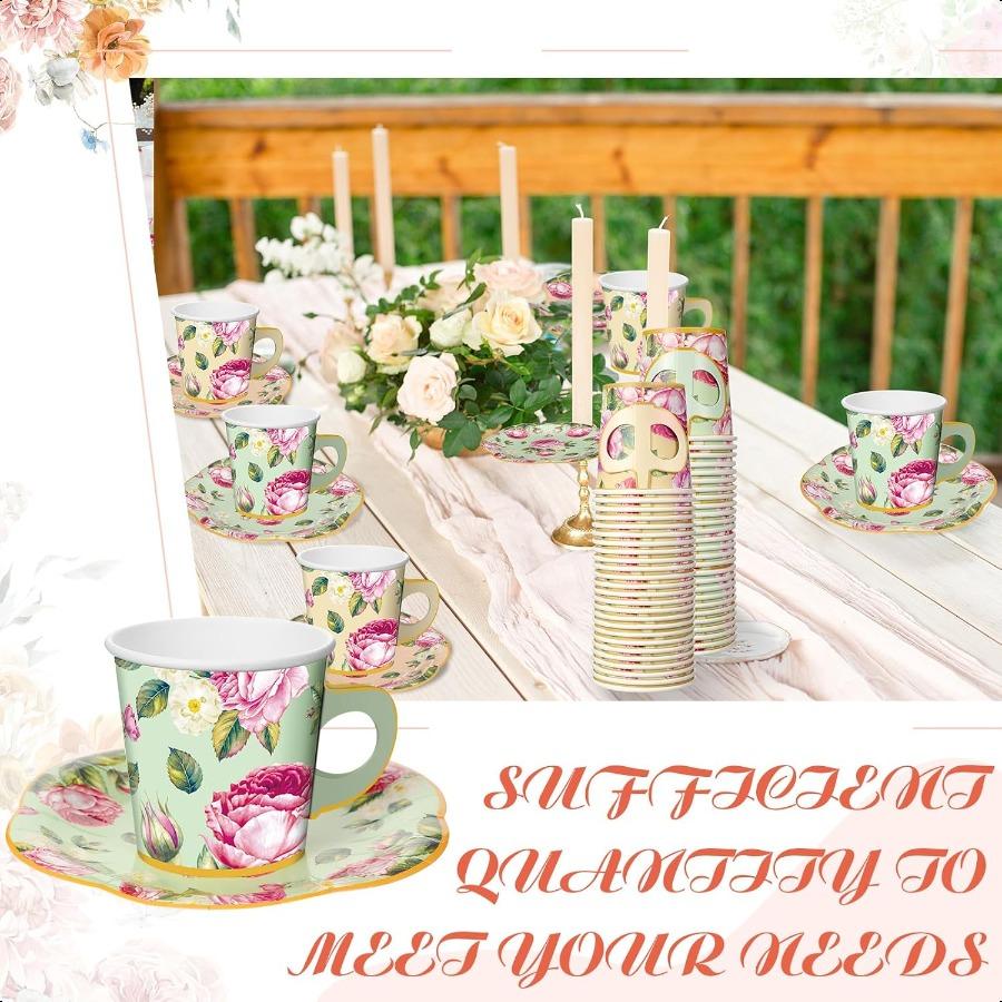 

36 наборов украшений для чаепития 6,5 унций цветочные бумажные чайные чашки с ручкой и тарелки одноразовые чашки и блюдца с цветущим узором wi United States