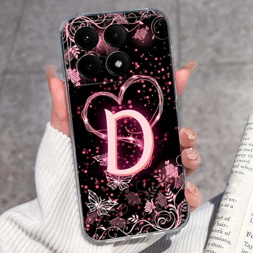 Casing For Redmi K70 K80 K60 K50 K40 K30 K20 Pro K70e K60e K90 Pro Max Phone Case Premium Letters Pattern Transparent TPU Back Cover For Redmi Housing