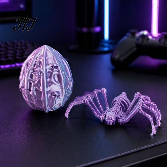 Fun Ritual Surprise Toys 3D Printed Articulated Skeleton Spider with Hollow Egg, Movable Joint Nighttime Scavenger Hunt Props Figurine, Halloween