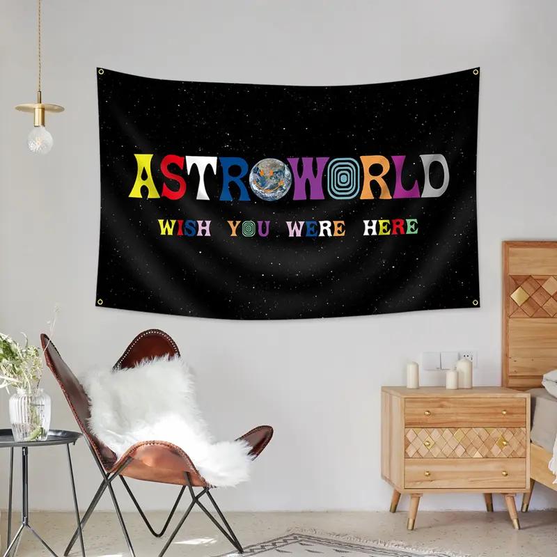 Astroworld Přeji si, abys tu byl Nástěnná tapiserie Travis Scott Hip Hop Závěsná dekorace na zeď Polyester Fan Merch Dekorace do ložnice Koleje