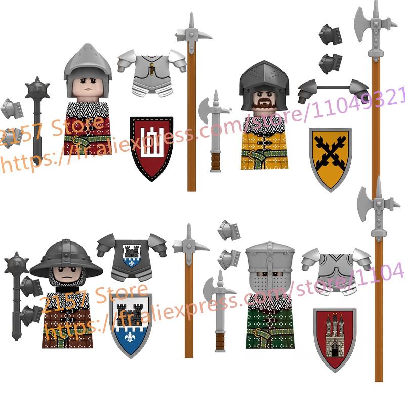 MOC Medieval Figure Building Block Castle Templar Knights Armor Militia Soldiers Gunners Shield Helmet Assembling Brick Toys S26
